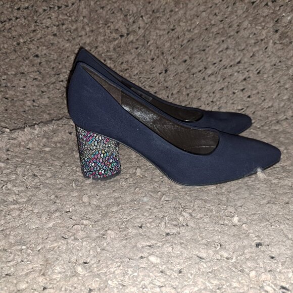 BRUNATE-Italy-Dark Navy Peu de Soie-Colorful Round Heel-Sz 36.5-Excellent - Picture 5 of 8